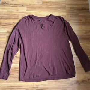 Abercrombie & Fitch Ribbed Burgundy Long Sleeve Henley Shirt